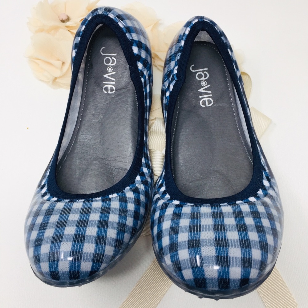 Ja vie Navy Gingham Jelly Ballet Flats 38